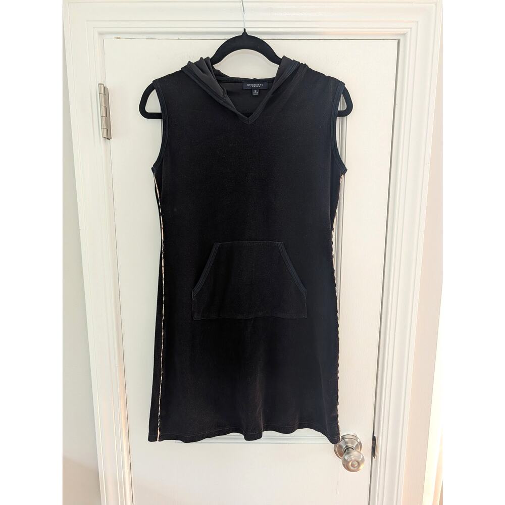 Burberry London Black Terrycloth Nova Check Swim Cover Up Toweling Dress